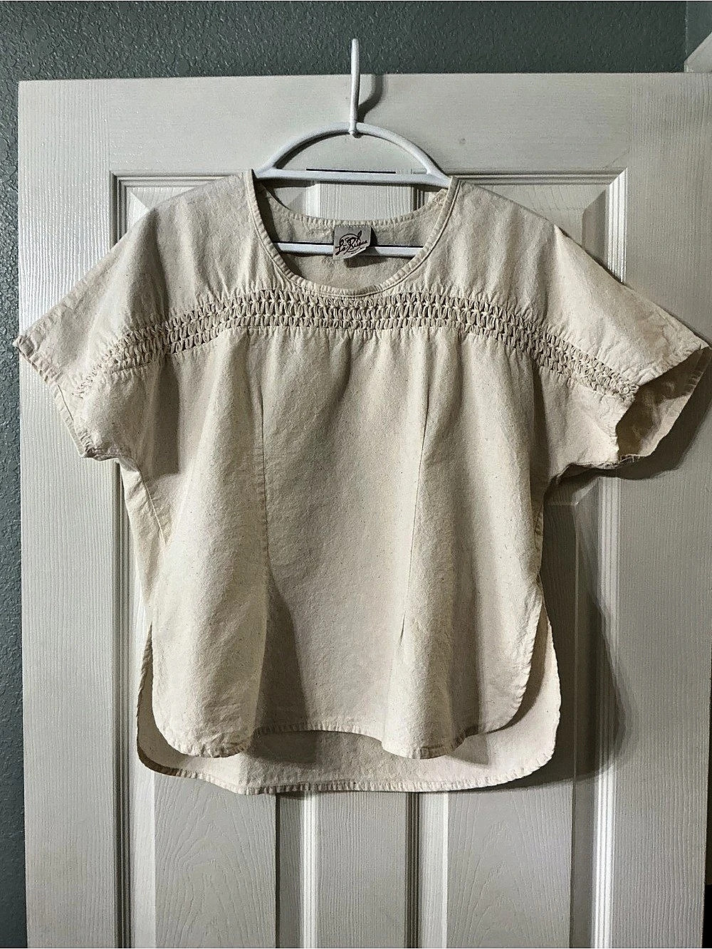 La Rueca Cotton Embroidered Artisan Blouse in Cream XL Like New